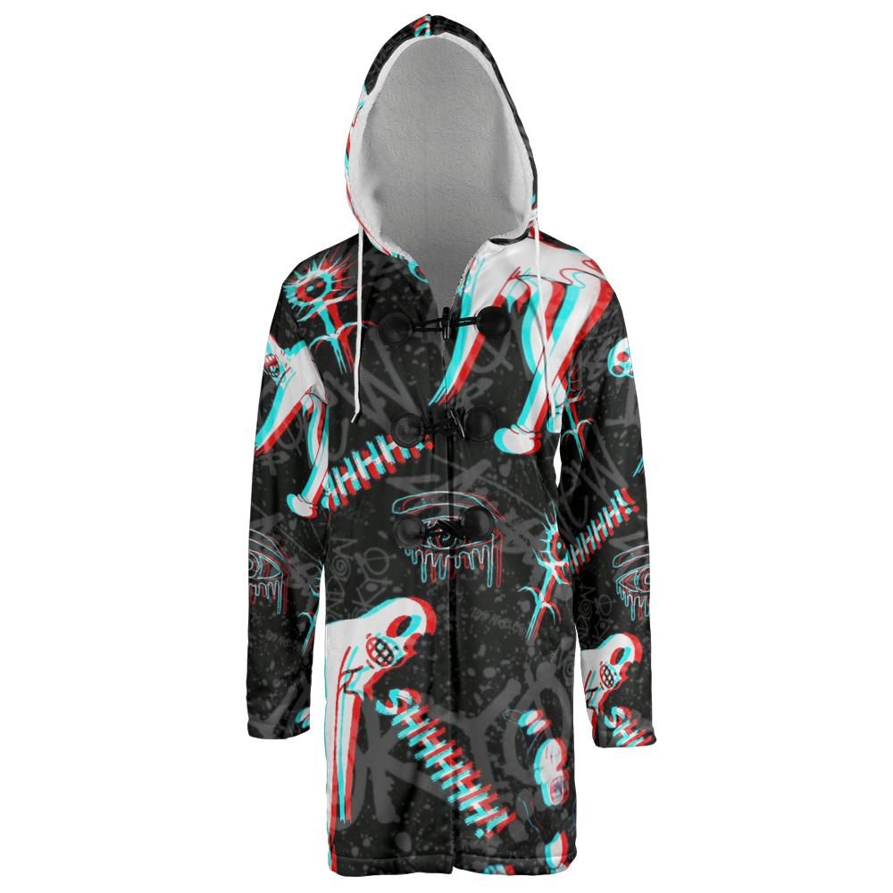 Ghostly Glitch Hooded Cloak Coat