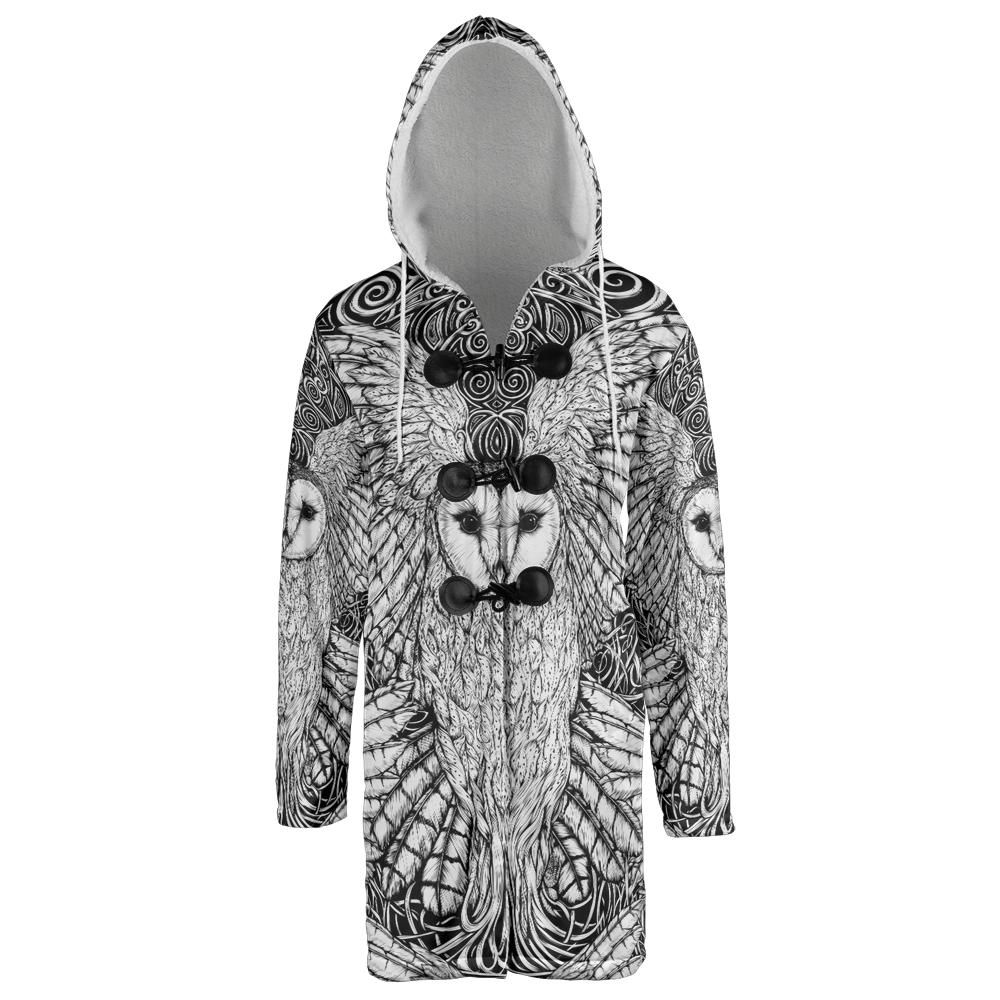 Black and White Barn Owl Hooded Cloak Coat