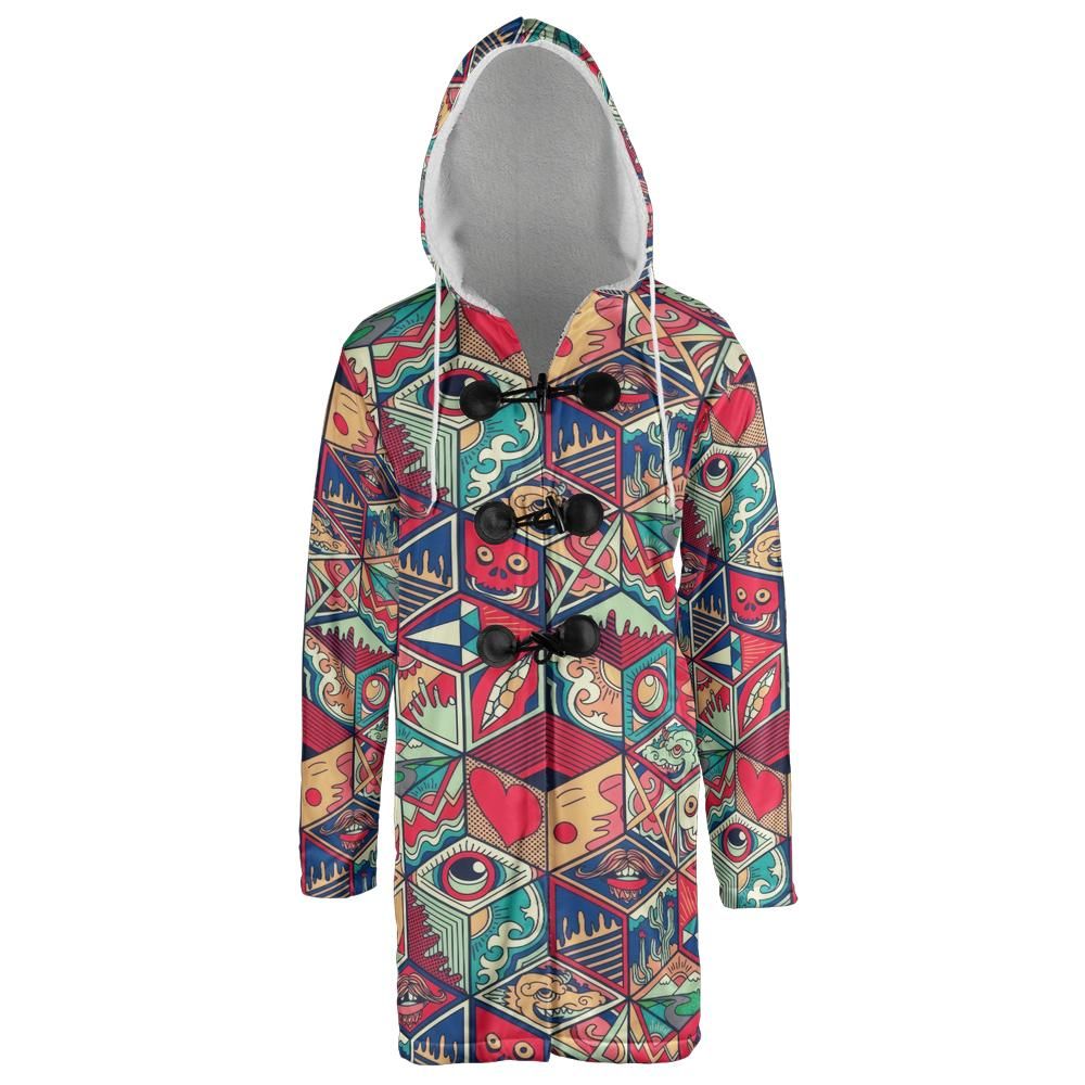Red Geometric Hooded Cloak Coat