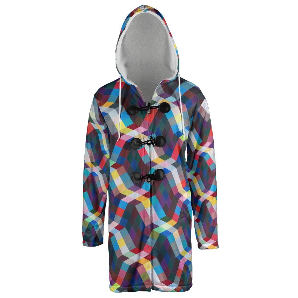 Glitch Wave Hooded Cloak Coat