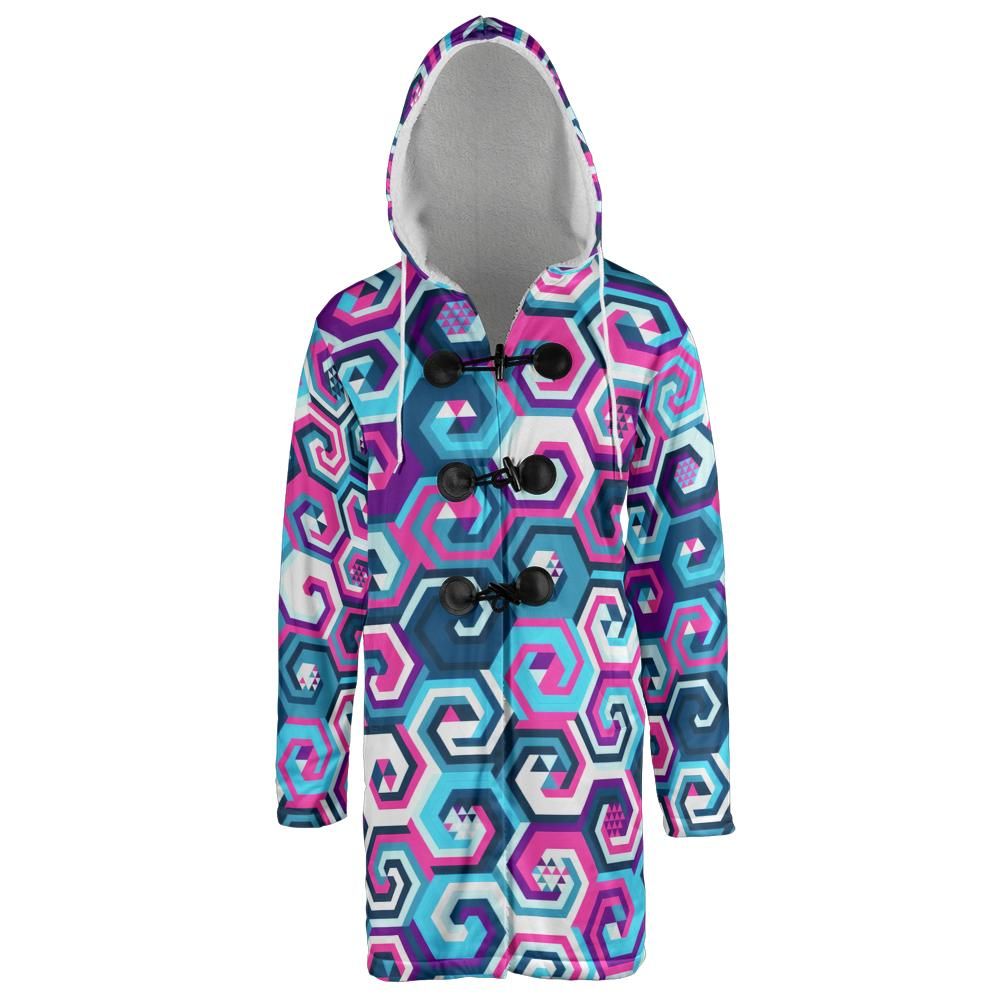 Blue and Purple Geometric Hooded Cloak Coat