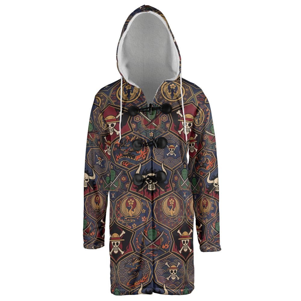 Onigashima Kimono Pattern Hooded Cloak Coat